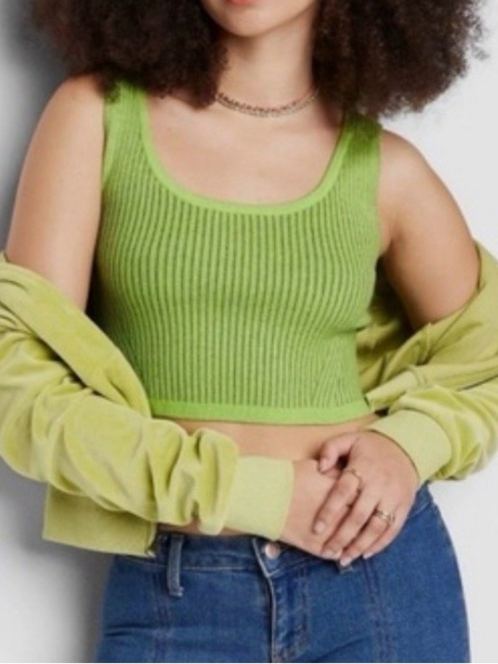 wild fable Lime Green Ribbed Sweater knit Cropped Tank